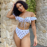 High Waist Short Sleeve Cinch Front Brazilian Two Piece Bikini Swimsuit